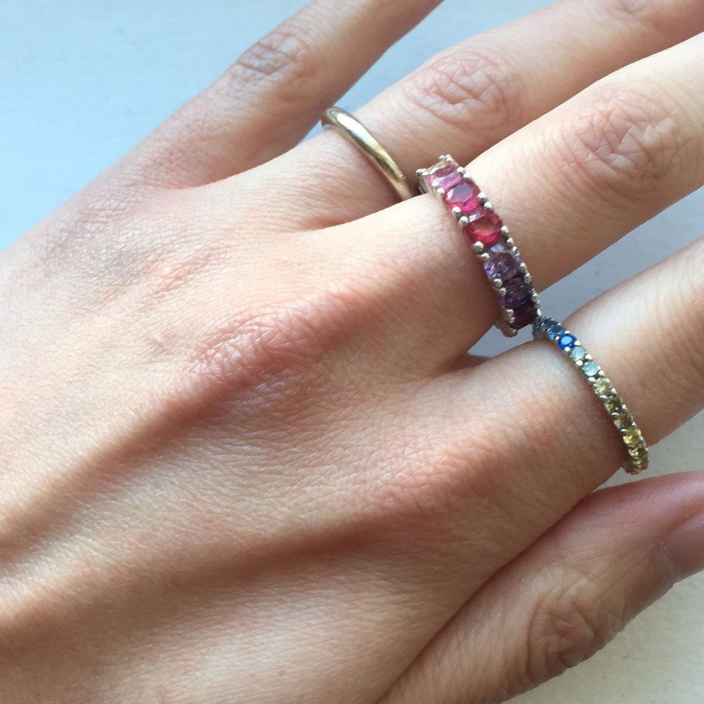 Multi Color Rainbow Colorful Ring Sterling Silver